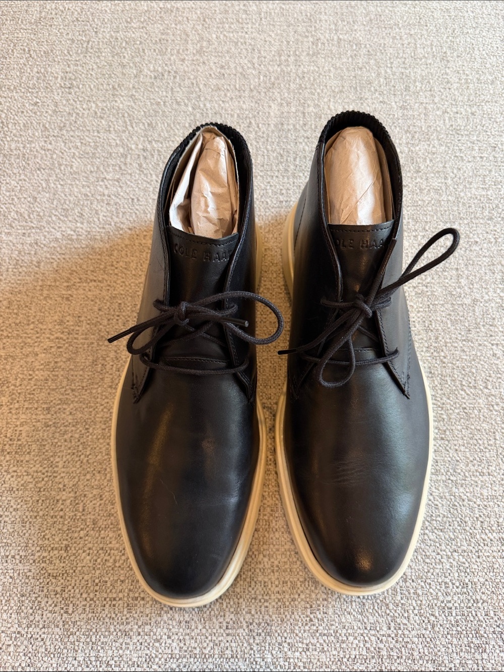 Cole Haan Original Grand Men’s  Black Leather Chukka Boots with Cream Soles NWOB